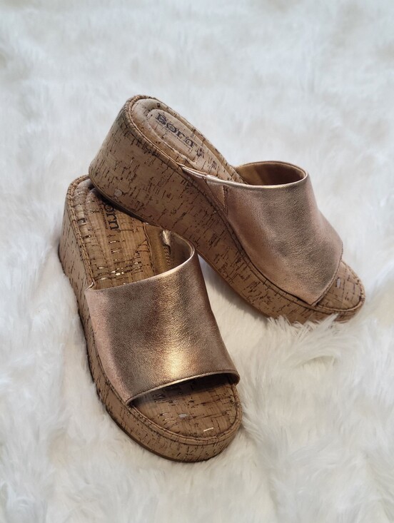 Born Shoes - Born Metallic Bronze Cork Slide Mules, Size 8